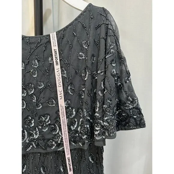 Mac Duggal Embellished Cape Sleeve Column Dress #5939 Plus Size 22 W NWT Midi